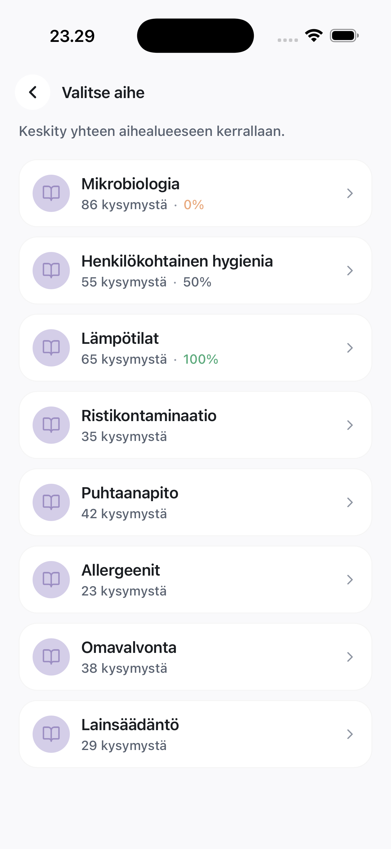 Aiheen valinta -näkymä